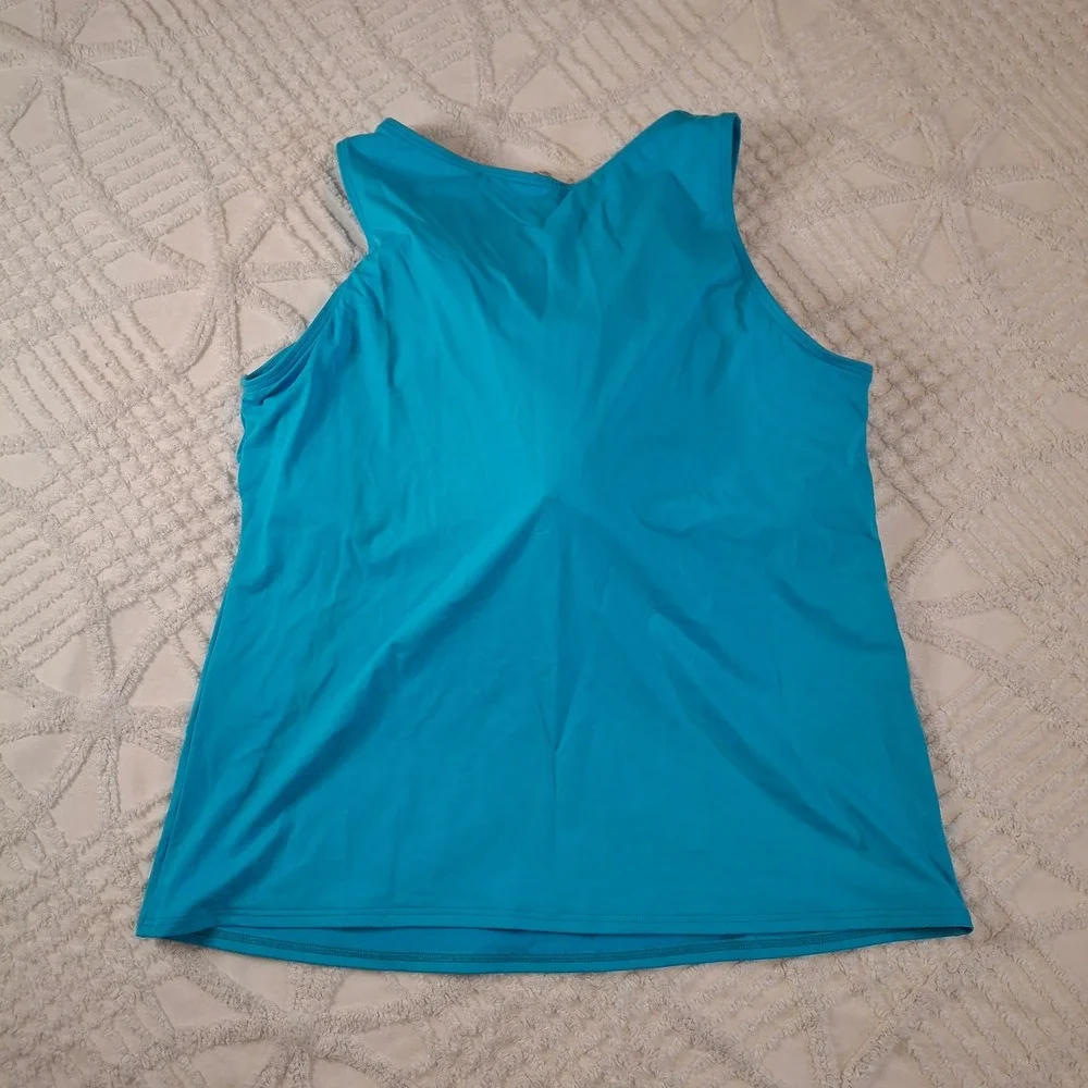Lands' End Womens 18 Tankini Top Blue High Neck Shelf Bra Lycra Modest NWT